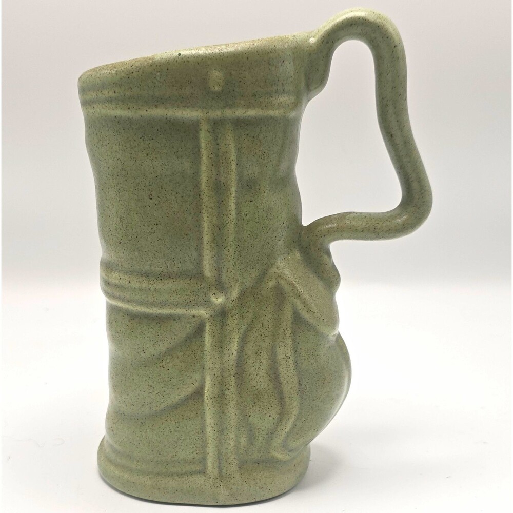 Vintage Haeger Pottery Golf Bag Vase Mug USA Speckled Sage Green 7" Mid Century